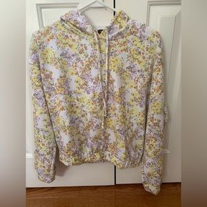 Cropped floral hooded sweatshirt